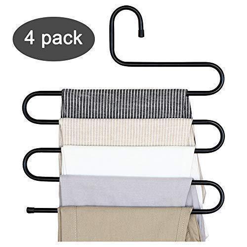 Advutils Pants Hanger Multi-layer S-style Jeans Trouser Hanger Closet Organize Storage Stainless Steel Rack Space Saver for Tie Scarf Shock Jeans Towel Clothes(4 Pack )