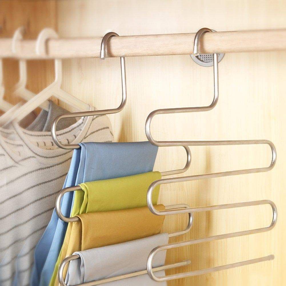S-Type Stainless Steel Clothes Pants Hangers for Closet Organization with Multi-Purpose for Space Saving Storage (10 Pack)