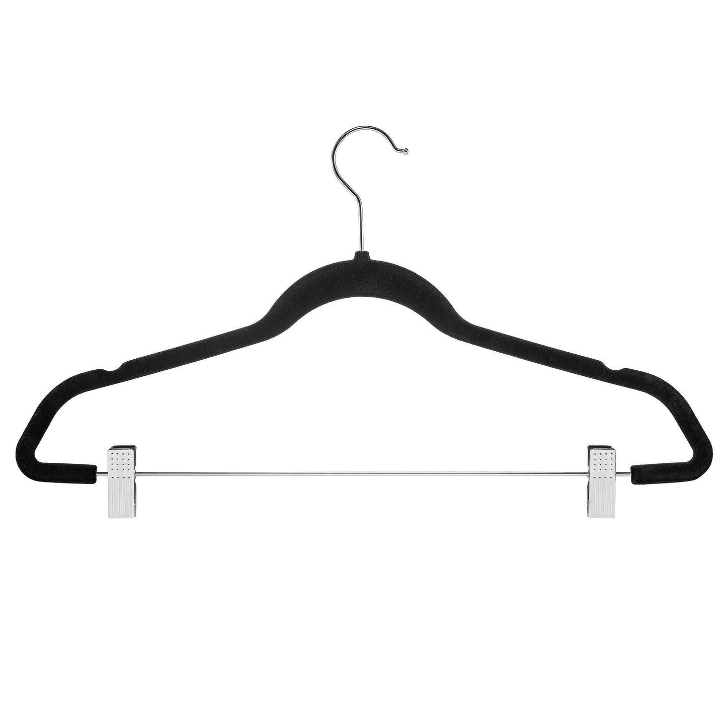 ZOBER Premium Quality Space Saving Velvet Pants Hangers Strong and Durable, with Metal Clips - 360 Degree Chrome Swivel Hook - Ultra Thin Non Slip Skirt Hangers, with Notches, 20 pack (Black)