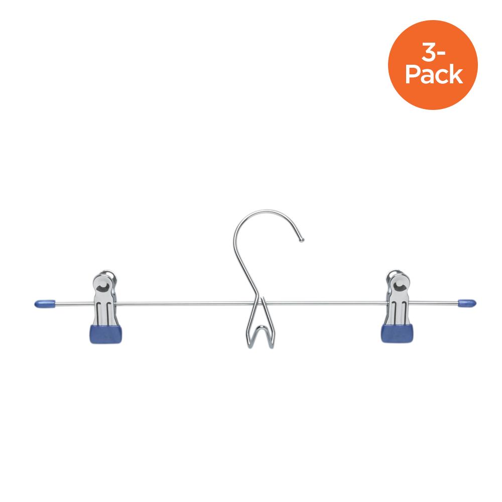 3-Pack Skirt/Pants Hanger with Clips, Chrome/Blue