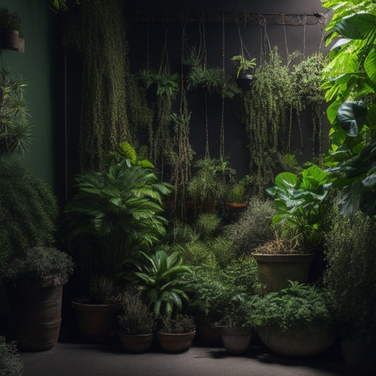 A cluttered, poorly lit DIY vertical garden with wilting plants, tangled wires, and unevenly spaced pockets, contrasted with a thriving, well-organized garden in the background.