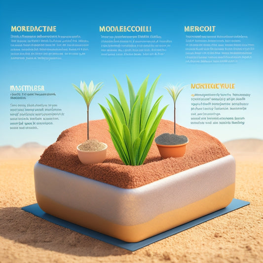 An illustration of a planter with a cross-section view, showcasing different soil insulation materials (foam, bubble wrap, straw, and reflective insulation) wrapped around the soil, with varying soil temperatures and moisture levels.
