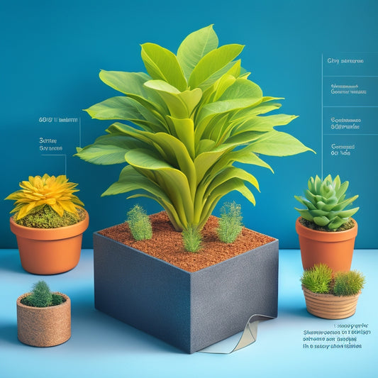 An illustration of a planter with various block sizes and shapes surrounding it, with measuring tape and ruler incorporated, showcasing different block arrangements and sizes fitting snugly within the planter's dimensions.
