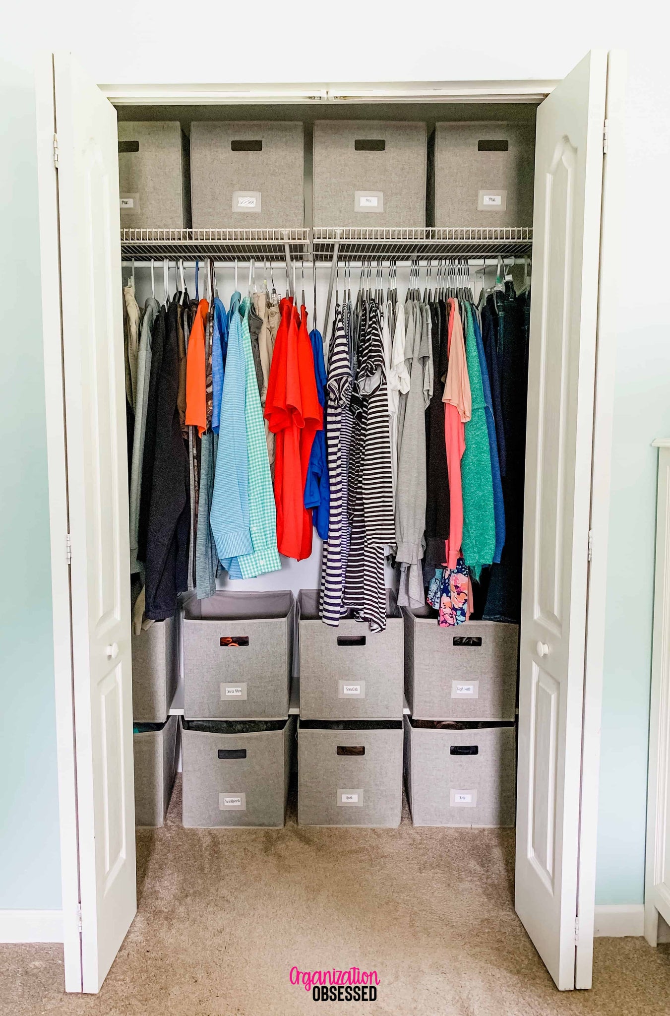 Organizing our small bedroom closet has always been one of my least favorite chores in our home