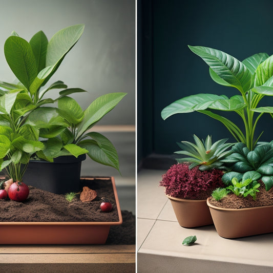 A split-screen illustration featuring a thriving plant in a block planter with 12-18 inches of soil on one side, and a struggling plant in a block planter with 6 inches of soil on the other.