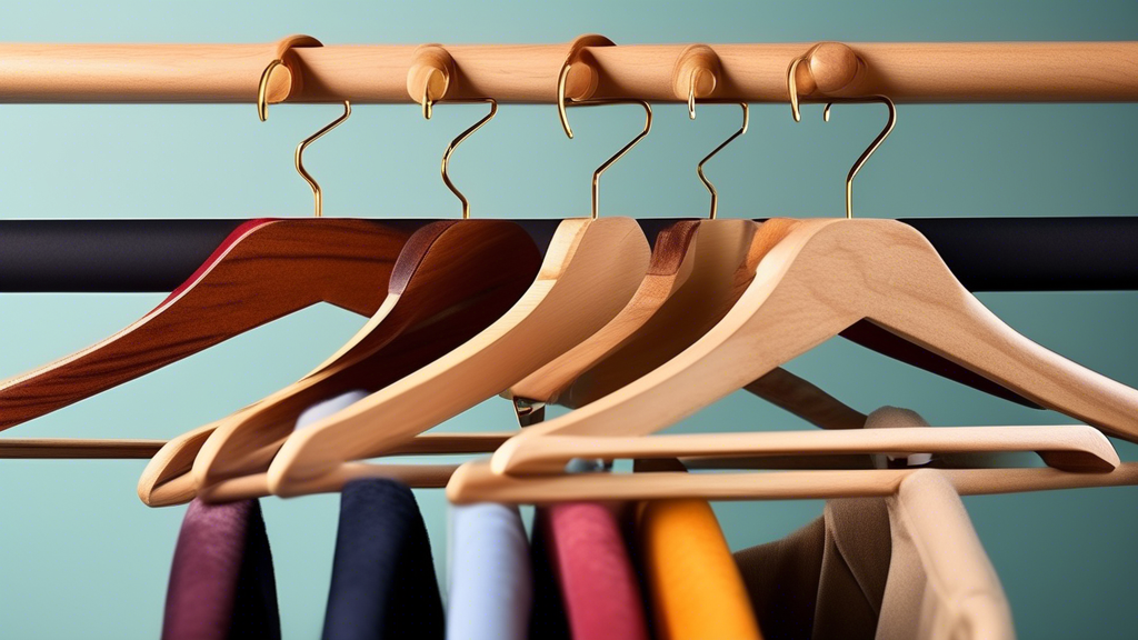 An assortment of high-quality wooden and velvet hangers designed for hanging pants, showcasing their ability to keep pants wrinkle-free and organized.