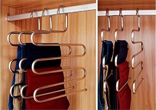 Eco life Sturdy S-Type Multi-Purpose Stainless Steel Magic Pants Hangers Closet Hangers Space Saver Storage Rack for Hanging Jeans Scarf Tie, Family Economical Storage ! (1 PCE)