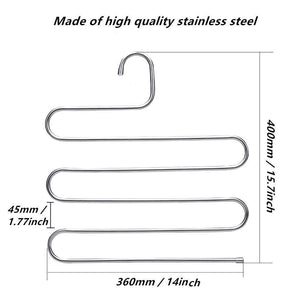 AHUA 4 Pack Premium S Type Clothes Pants Hanger S-Shape Stainless Steel Space Saving Hanger Saver Organization 5 Layers Closet Storage Organizer for Jeans Trousers Tie Belt Scarf