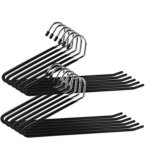 12 Pcs Pants Hanger, Ipow Heavy Duty Hangers Slacks/Trousers Jeans Or Scarf Tie,Open Ended Hanging Easy Slide Organizers, Metal Rod With A Large Diameter,Chrome And Black Friction