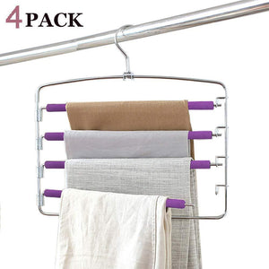 Clothes Pants Hangers 2pack - Multi Layers Metal Pant Slack Hangers,Foam Padded Swing Arm Pants Hangers Closet Storage Organizer for Pants Jeans Scarf Hanging (Purple-4pack)