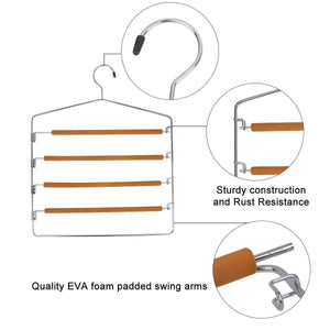 TAKOYI Clothes Pants Hangers Space Saving Non Slip Trouser Hangers Stainless Steel, Multi Layer Metal Pant Hangers, Foam Padded Swing Arm Pants Hangers Closet Storage Organizer (Orange, 4 Pack)
