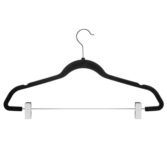 ZOBER Premium Quality Space Saving Velvet Pants Hangers Strong and Durable, with Metal Clips - 360 Degree Chrome Swivel Hook - Ultra Thin Non Slip Skirt Hangers, with Notches, 20 pack (Black)