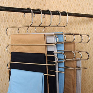Magic Stainless Steel Trousers Hanger Multifunction Pants Closet Belt Holder Rack S-type 5 Layers Saving Space