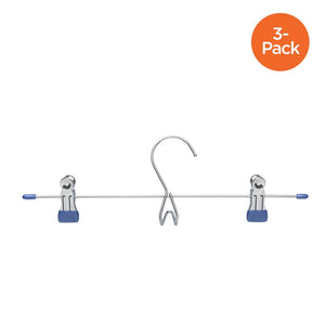 3-Pack Skirt/Pants Hanger with Clips, Chrome/Blue